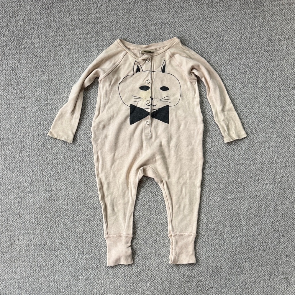 Bobo Choses Beige Cat Print Kids Footie